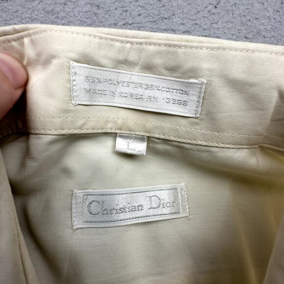 Vintage Christian Dior Short Sleeve Button Up Shirt Mens Large Yellow Pockets - Picture 2 of 12